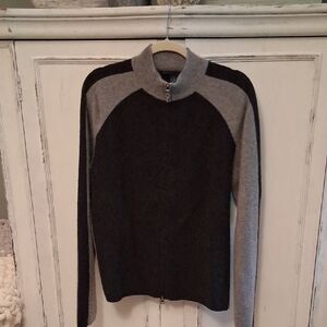 Metropolitanview Mens 100% Cashmere Black and Gray Zip-Up Sweater